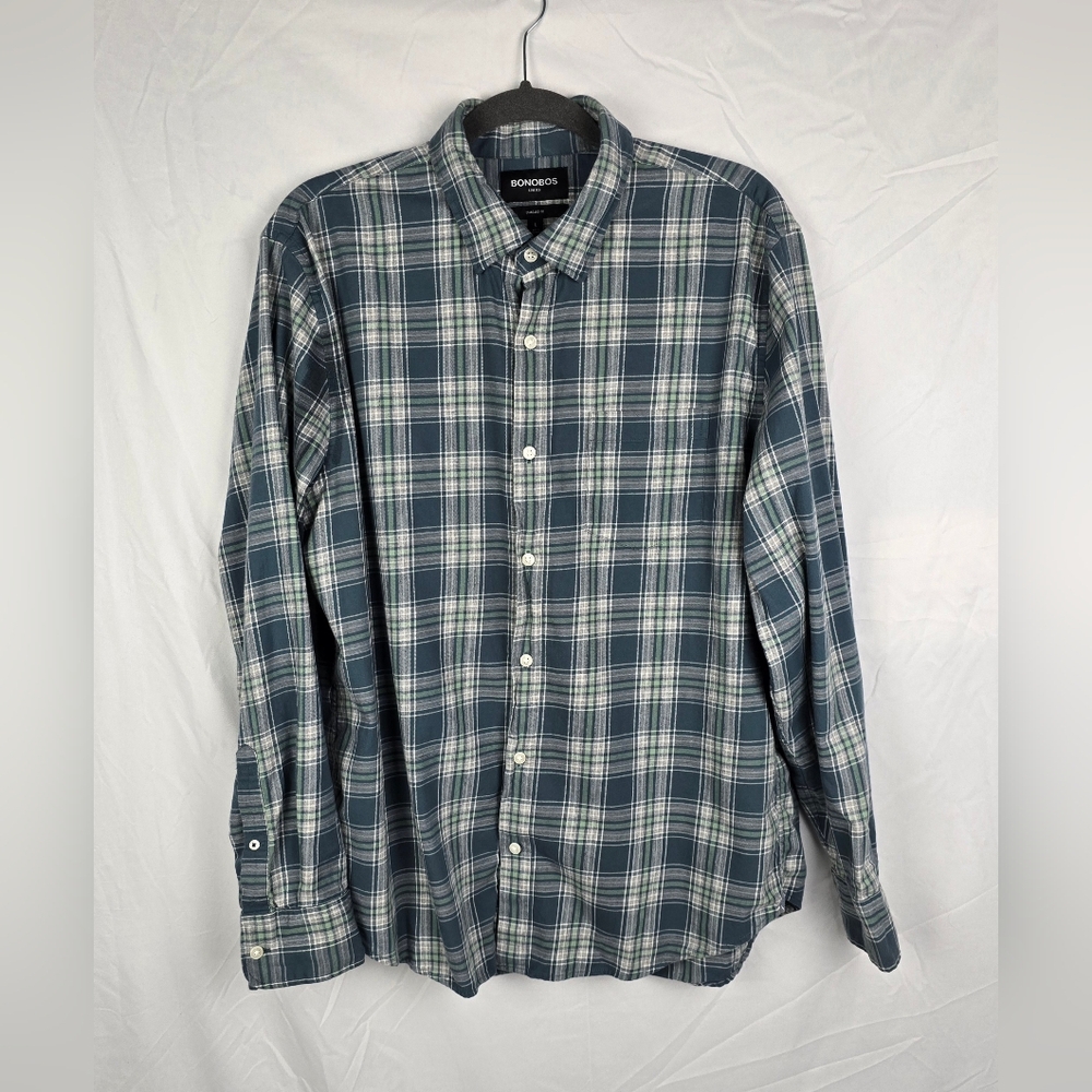Bonobos Stretch Standard Fit Men's Plaid Blue Career Office Button-Up Shirt sz L
